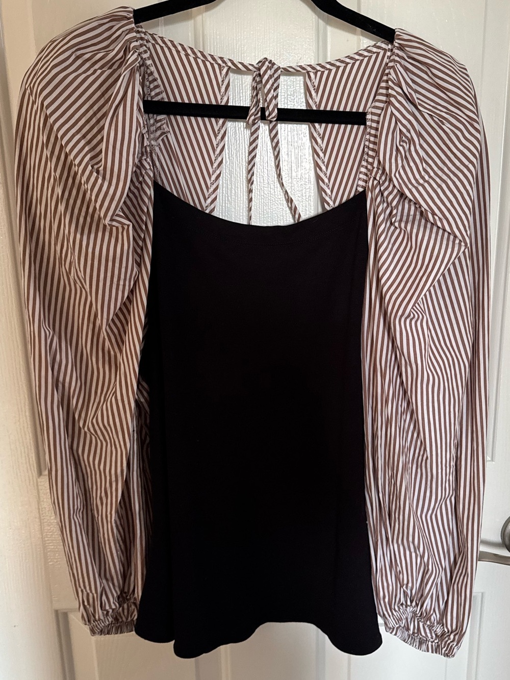 Maeve by Anthropologie Striped Puff-Sleeve Top with Black Bodice Size 1X